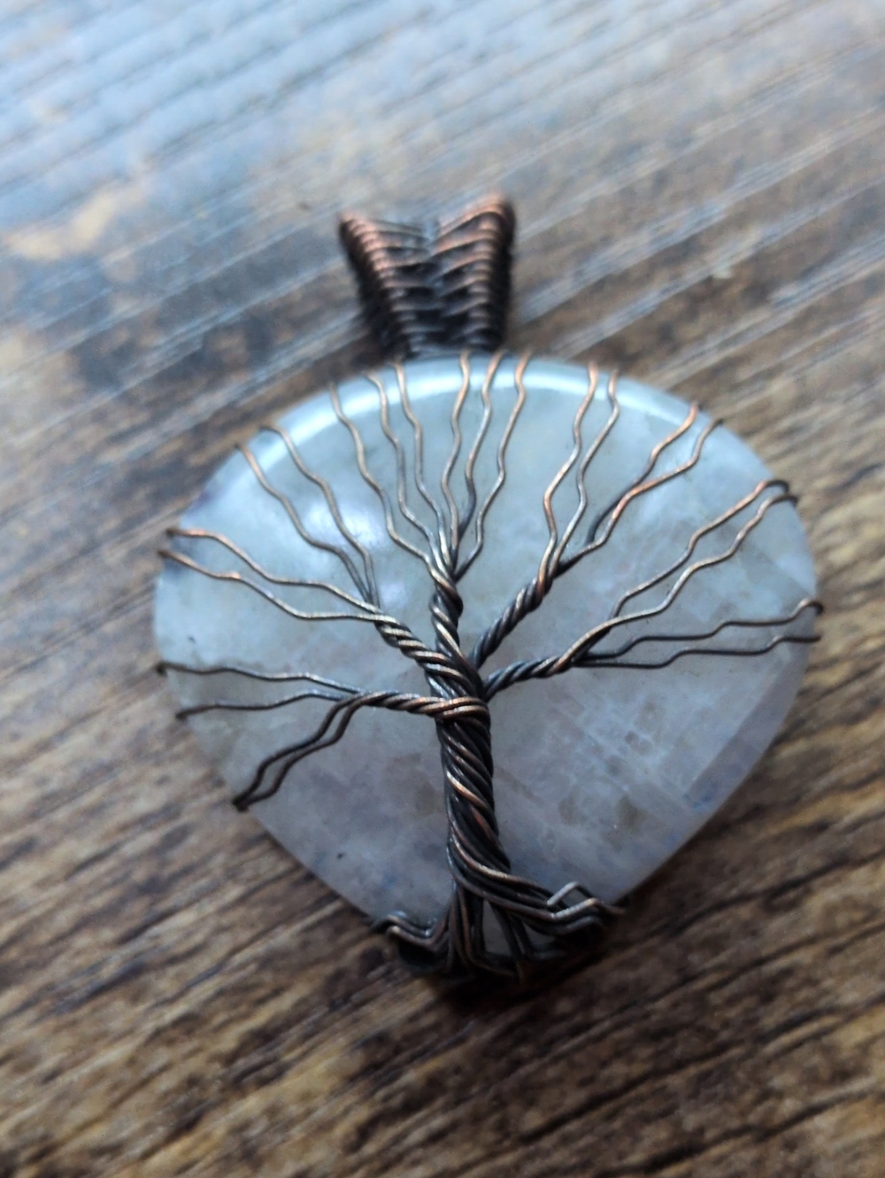 Handcrafted Tree of Life Moonstone Pendant in Copper Wire